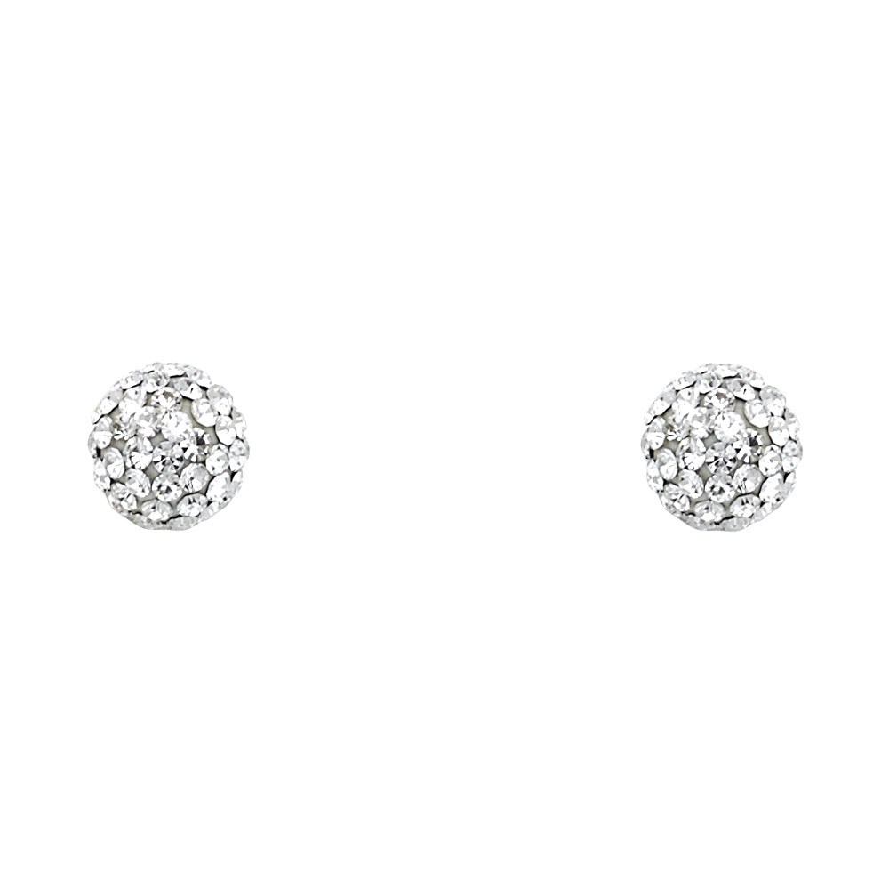 14K Yellow CRYSTAL BALL STUD With SCREW Earrings