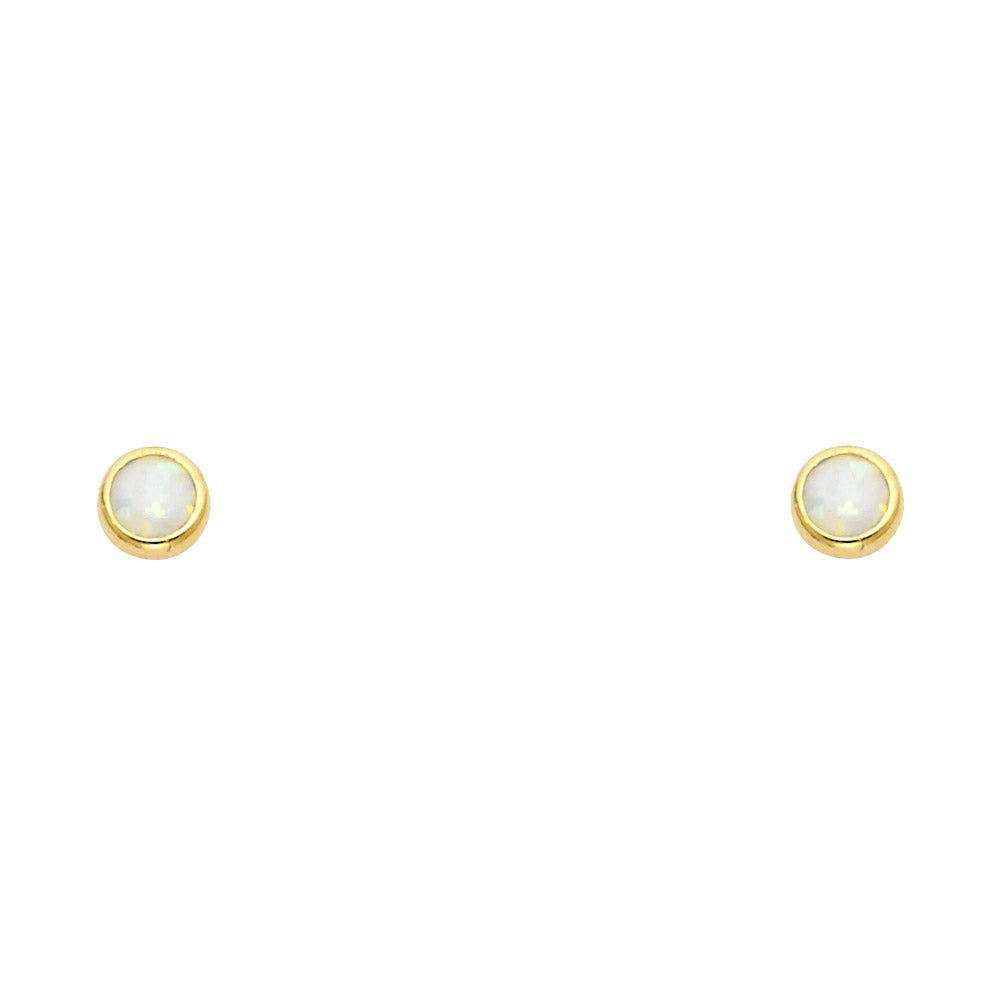 14K Yellow OPAL Round STUD With SCREW Earrings