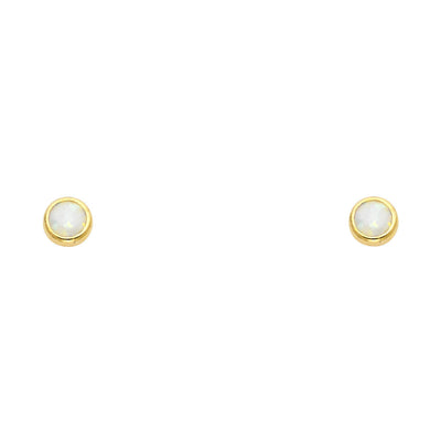 14K Yellow OPAL Round STUD With SCREW Earrings