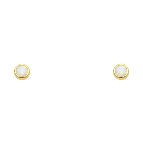 14K Yellow OPAL Round STUD With SCREW Earrings
