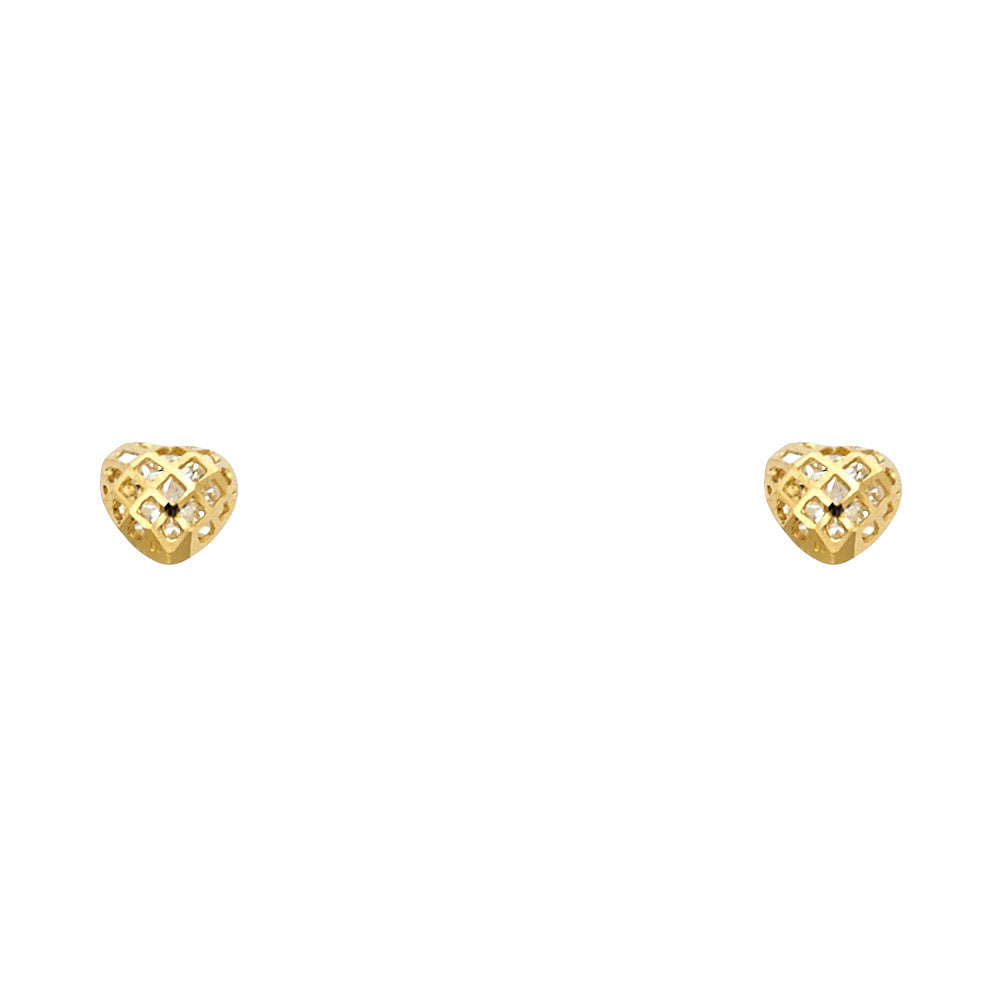 14K Yellow CZ HEART STUD With SCREW BACK Earrings