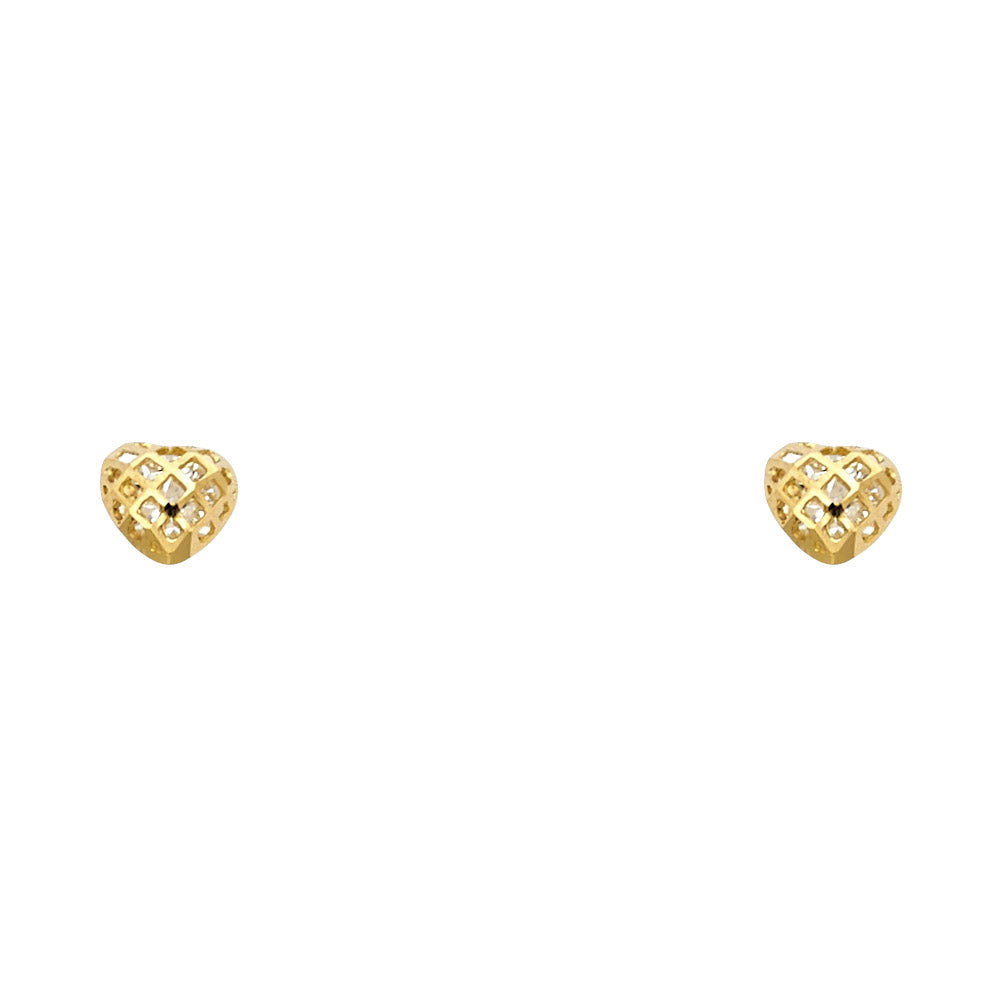 14K Yellow CZ HEART STUD With SCREW BACK Earrings