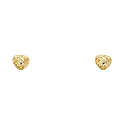 14K Yellow CZ HEART STUD With SCREW BACK Earrings