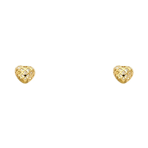 14K Yellow CZ HEART STUD With SCREW BACK Earrings