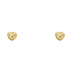14K Yellow CZ HEART STUD With SCREW BACK Earrings
