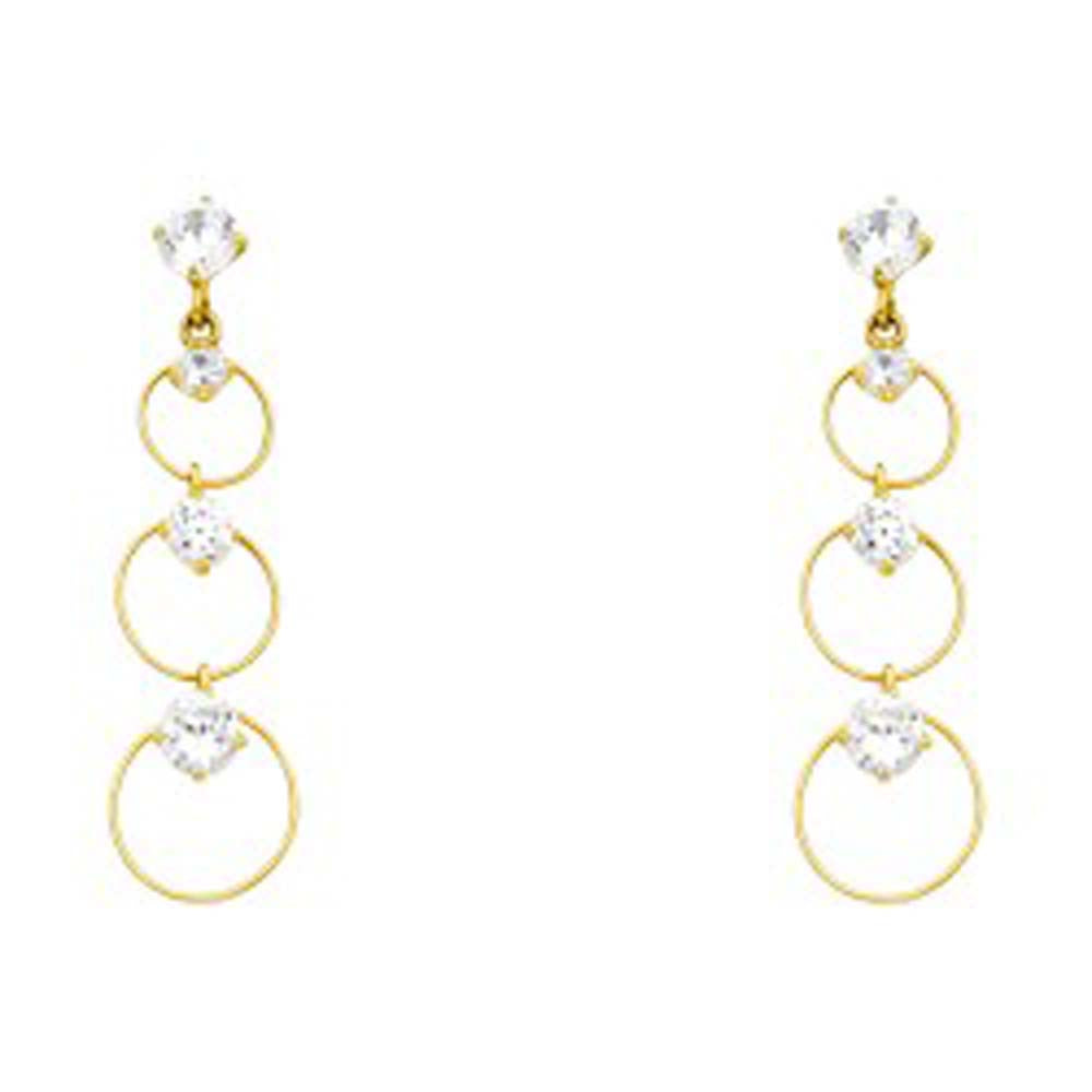 14k Yellow Gold Circles With Clear CZ Assorted Stud Earrings With Screw Back