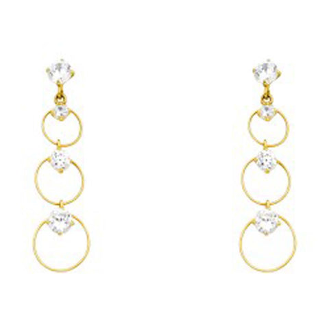 14k Yellow Gold Circles With Clear CZ Assorted Stud Earrings With Screw Back