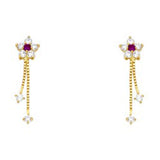 14k Yellow Gold Flower With Ruby And Clear CZ Assorted Stud Earrings With Screw Back