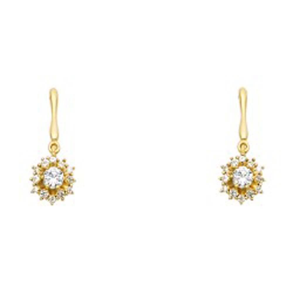 14k Yellow Gold Round Flower CZ Assorted Stud Earrings With Screw Back