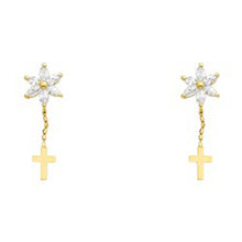 Load image into Gallery viewer, 14k Yellow Gold Flower And Cross CZ Assorted Stud Earrings With Screw Back