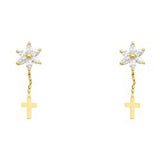 14k Yellow Gold Flower And Cross CZ Assorted Stud Earrings With Screw Back