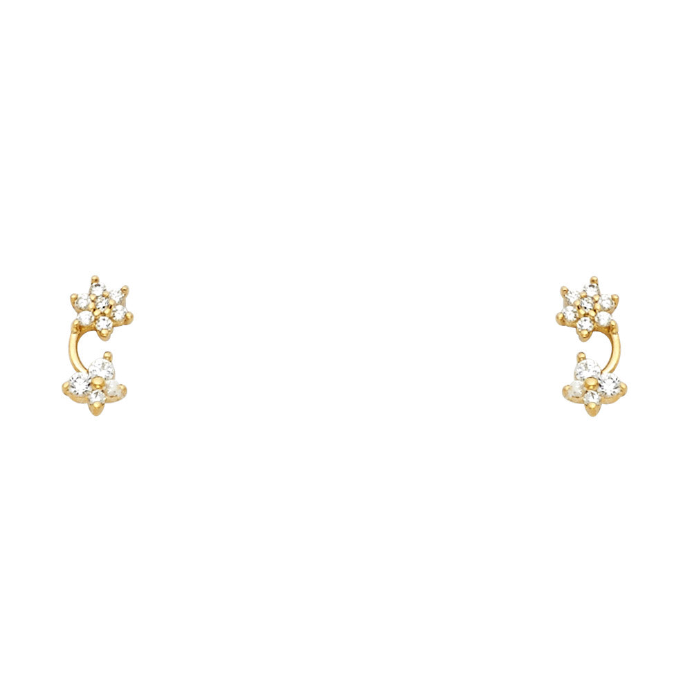 14k Yellow Gold Hanging Flower CZ Assorted Stud Earrings With Screw Back