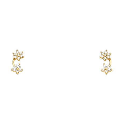 14k Yellow Gold Hanging Flower CZ Assorted Stud Earrings With Screw Back