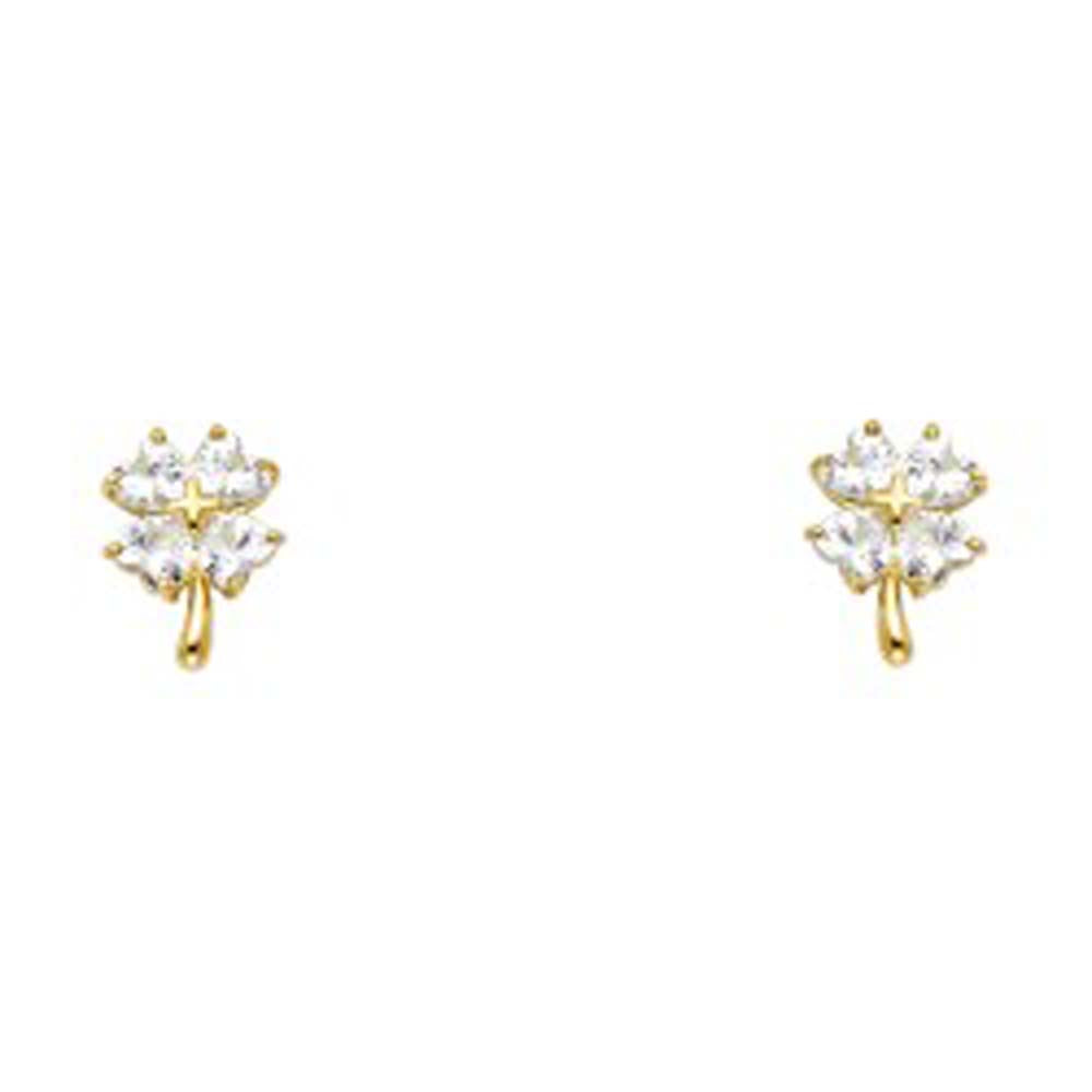 14k Yellow Gold Leaf CZ Assorted Stud Earrings With Screw Back