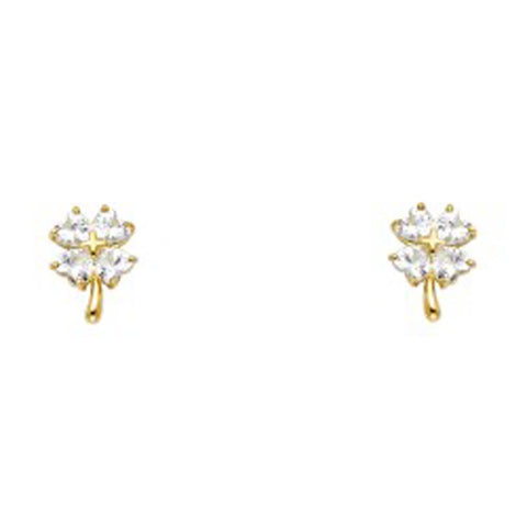 14k Yellow Gold Leaf CZ Assorted Stud Earrings With Screw Back