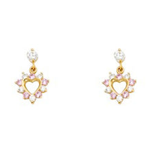 Load image into Gallery viewer, 14k Yellow Gold Heart Pink And Clear CZ Assorted Stud Earrings With Screw Back
