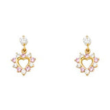 14k Yellow Gold Heart Pink And Clear CZ Assorted Stud Earrings With Screw Back