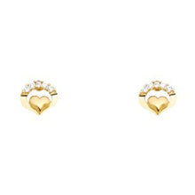 Load image into Gallery viewer, 14k Yellow Gold Heart CZ Stud Earrings With Screw Back