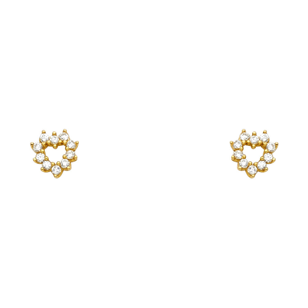 14k Yellow Gold Heart CZ Assorted Stud Earrings With Screw Back