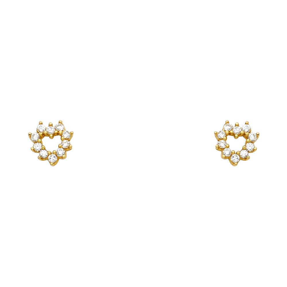 14k Yellow Gold Heart CZ Assorted Stud Earrings With Screw Back