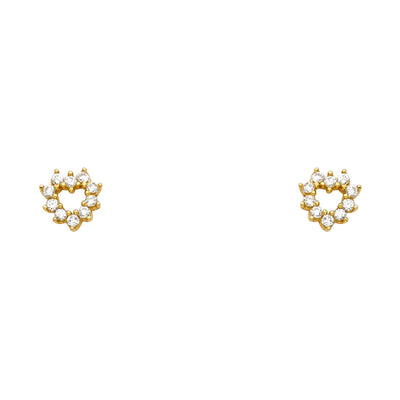 14k Yellow Gold Heart CZ Assorted Stud Earrings With Screw Back