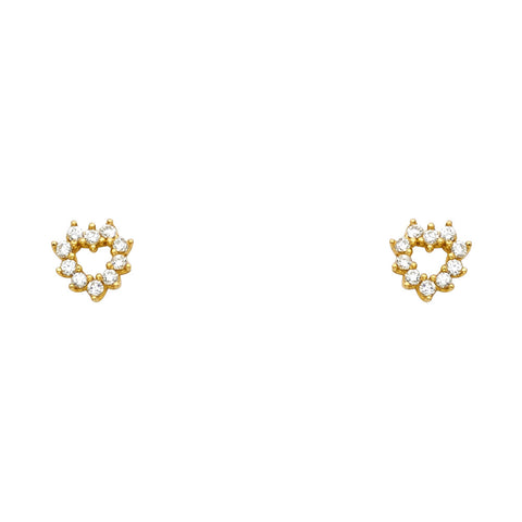 14k Yellow Gold Heart CZ Assorted Stud Earrings With Screw Back