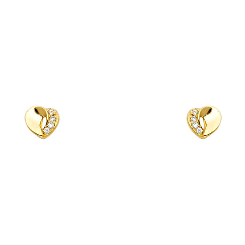 14k Yellow Gold Heart CZ Stud Earrings With Screw Back