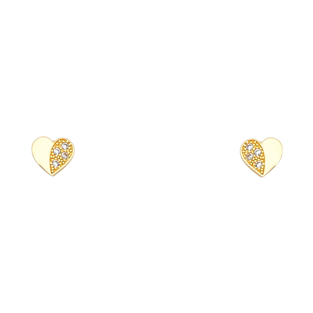14k Yellow Gold Heart CZ Assorted Stud Earrings With Screw Back
