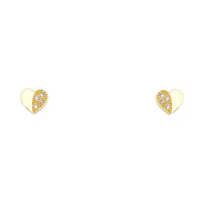 14k Yellow Gold Heart CZ Assorted Stud Earrings With Screw Back