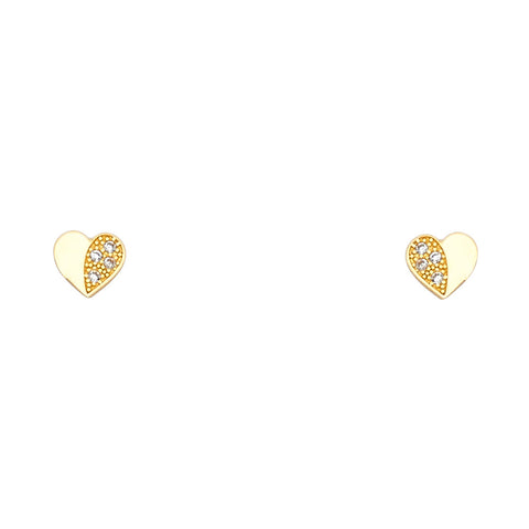 14k Yellow Gold Heart CZ Assorted Stud Earrings With Screw Back