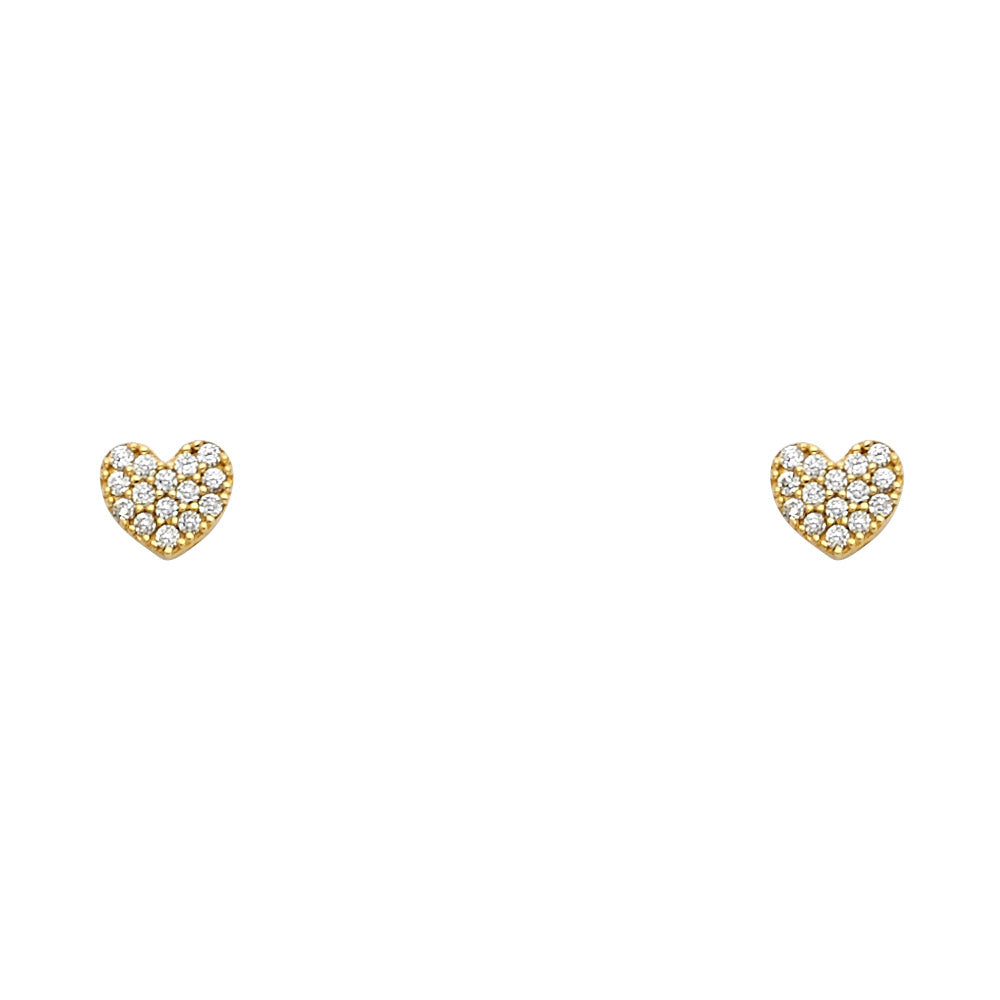 14k Yellow Gold Heart CZ Stud Screw Back Earring