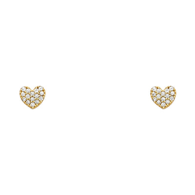 14k Yellow Gold Heart CZ Stud Screw Back Earring