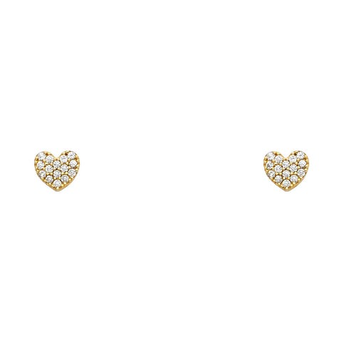 14k Yellow Gold Heart CZ Stud Screw Back Earring