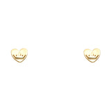 14k Yellow Gold Heart Crown Stud Earrings With Screw Back