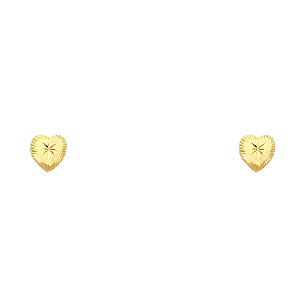 14k Yellow Gold Heart Stud Earrings With Screw Back