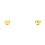 14k Yellow Gold Heart Stud Earrings With Screw Back