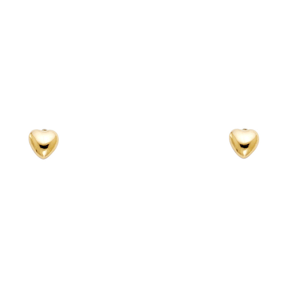 14k Yellow Gold Heart Stud Earrings With Screw Back