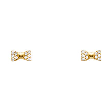 Load image into Gallery viewer, 14k Yellow Gold Bow CZ Stud Earrings With Screw Back