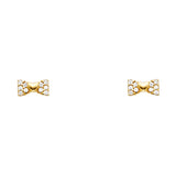 14k Yellow Gold Bow CZ Stud Earrings With Screw Back