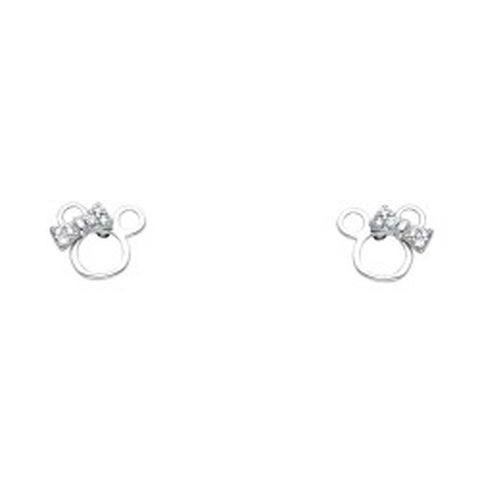 14K White Gold Stud Earrings - Screw Back