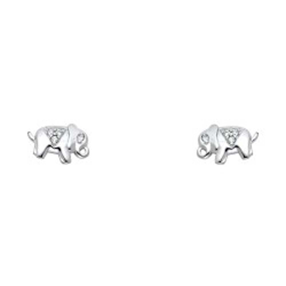 14K White Gold Stud Earrings - Screw Back