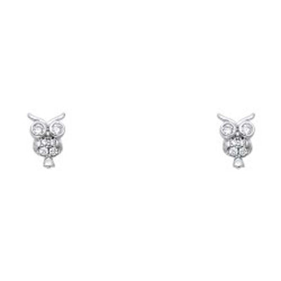14K White Gold Stud Earrings - Screw Back