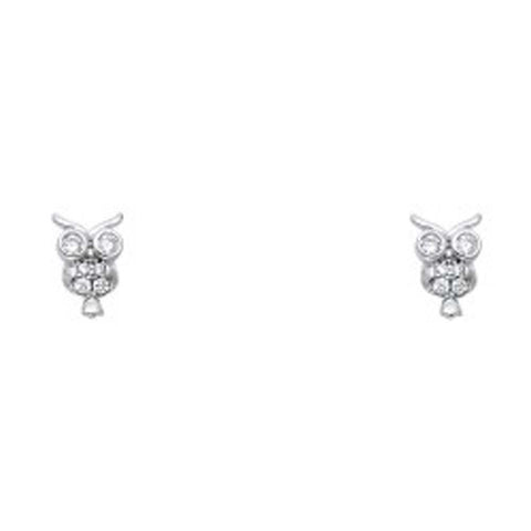 14K White Gold Stud Earrings - Screw Back