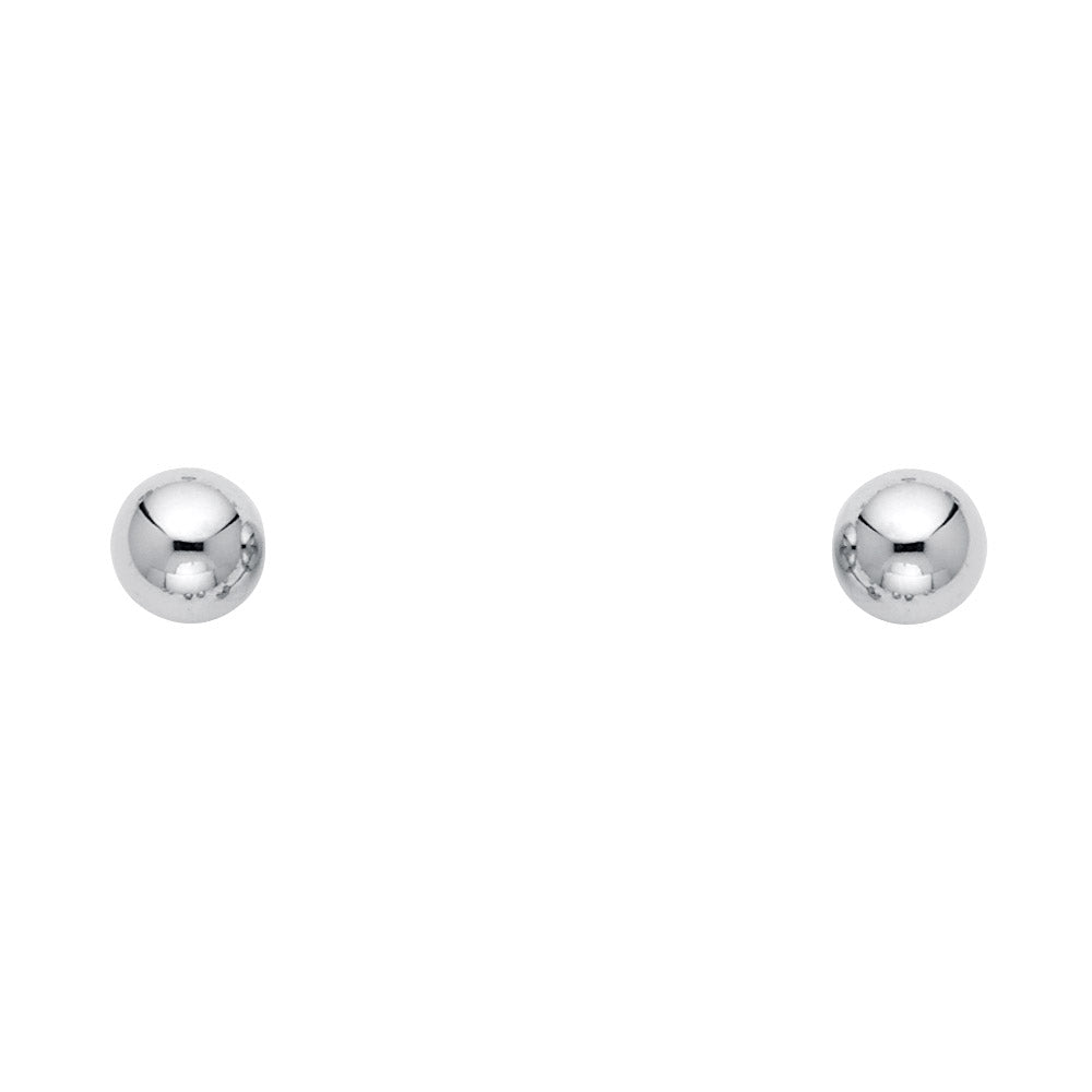 14k White Gold 5mm Ball Stud Earrings With Push Back