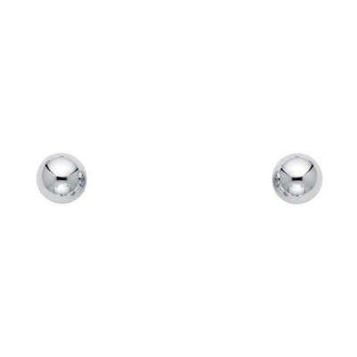 14k White Gold 5mm Ball Stud Earrings With Push Back