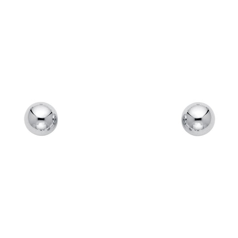 14k White Gold 5mm Ball Stud Earrings With Push Back