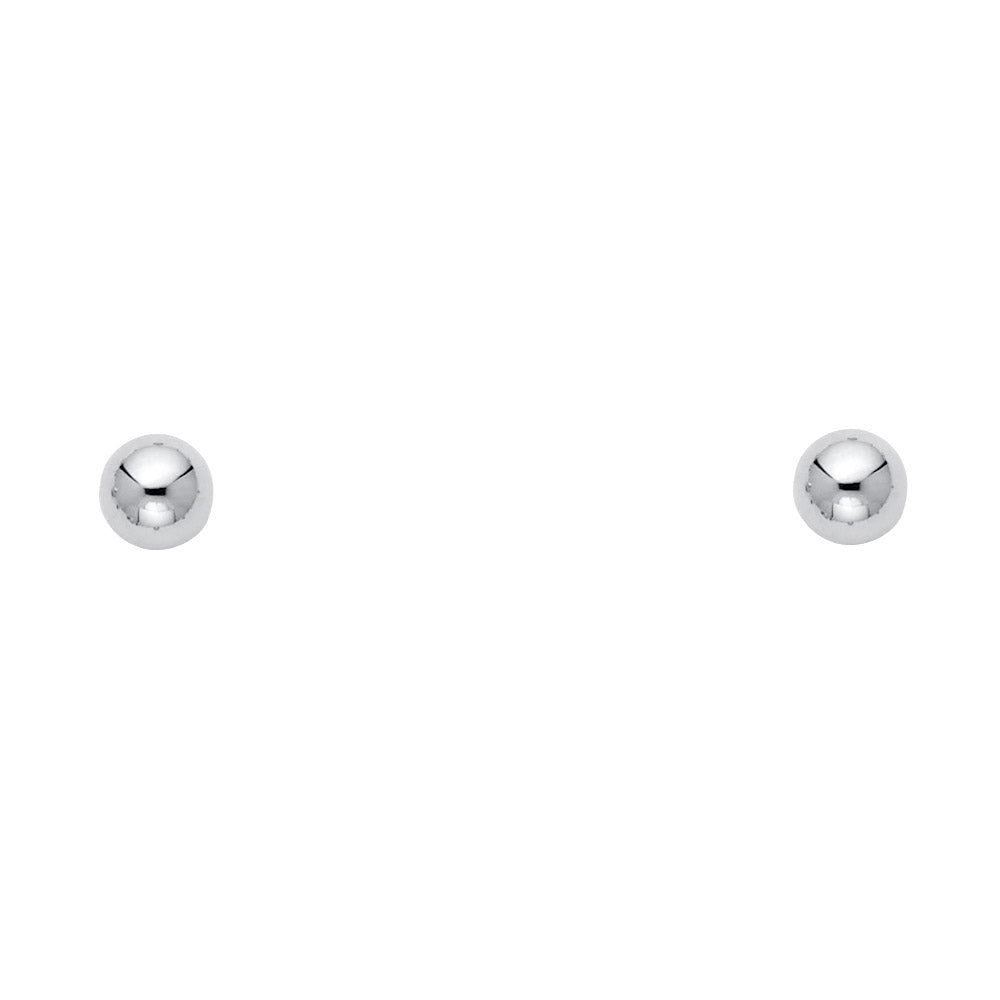 14k White Gold 4mm Ball Stud Earrings With Push Back