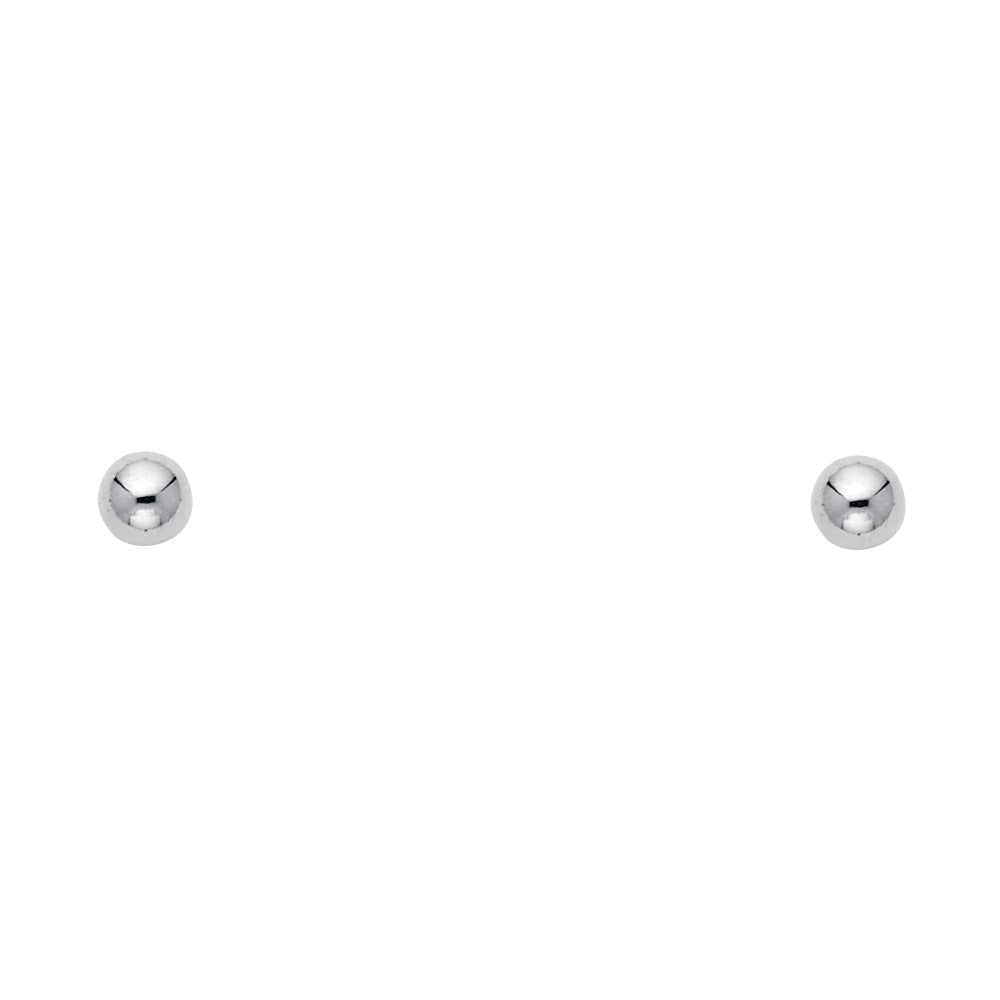 14k White Gold 3mm Ball Stud Earrings With Push Back