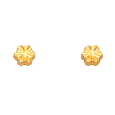14K Yellow Gold Flower Screw Back Stud Earring