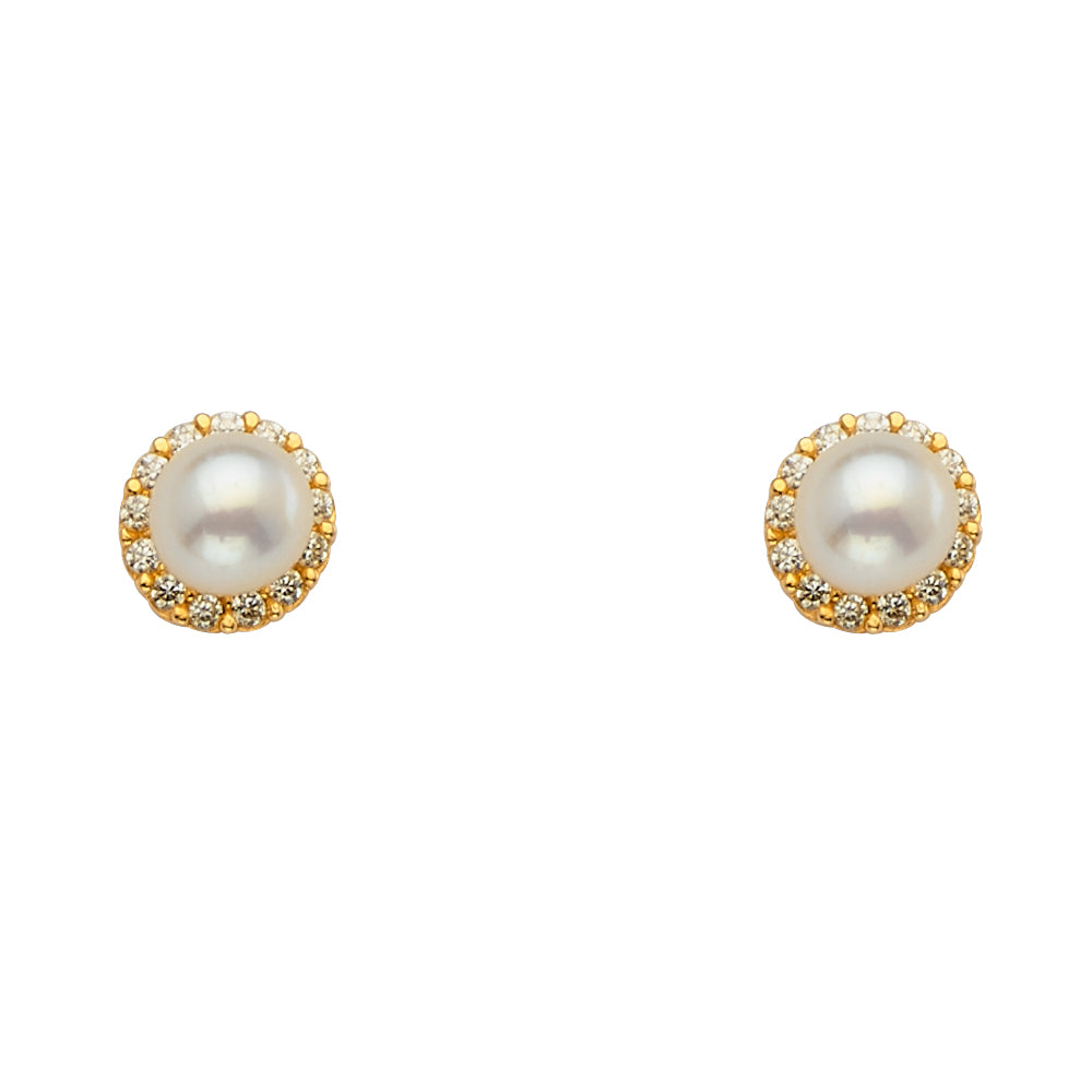 14K Yellow Gold Pearl and Assorted Stud Earrings - Screw Back